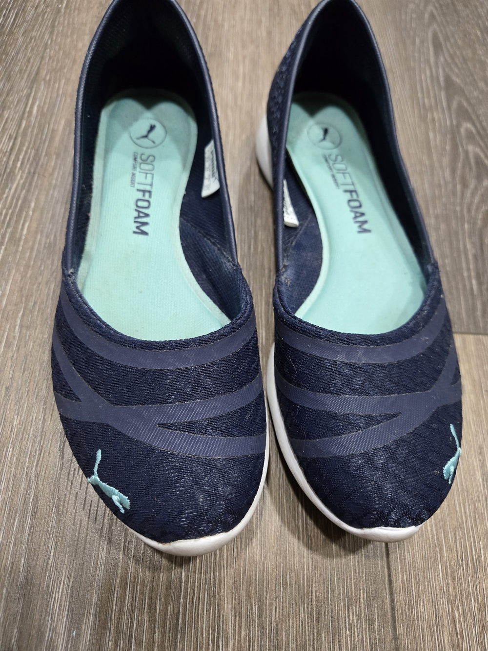 Puma Navy Slip-On SoftFoam Flats with Mint Insole